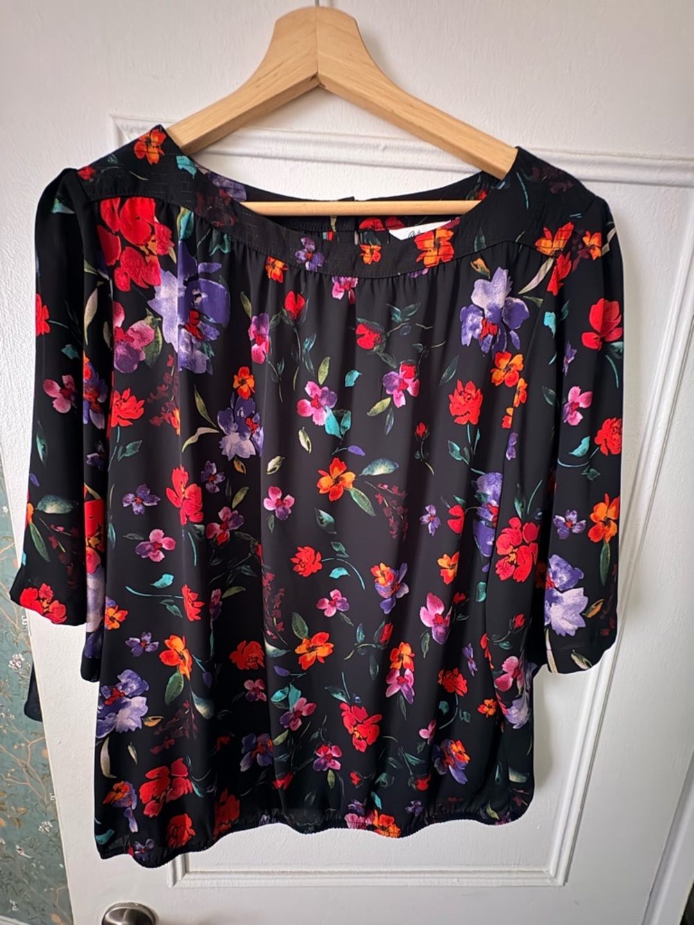 Women's Black Floral Blouse - Multi-Color Floral Print